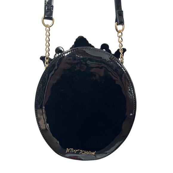 Betsey Johnson Floral Sugar Skull Crown gem black round Crossbody Bag - Picture 3 of 15